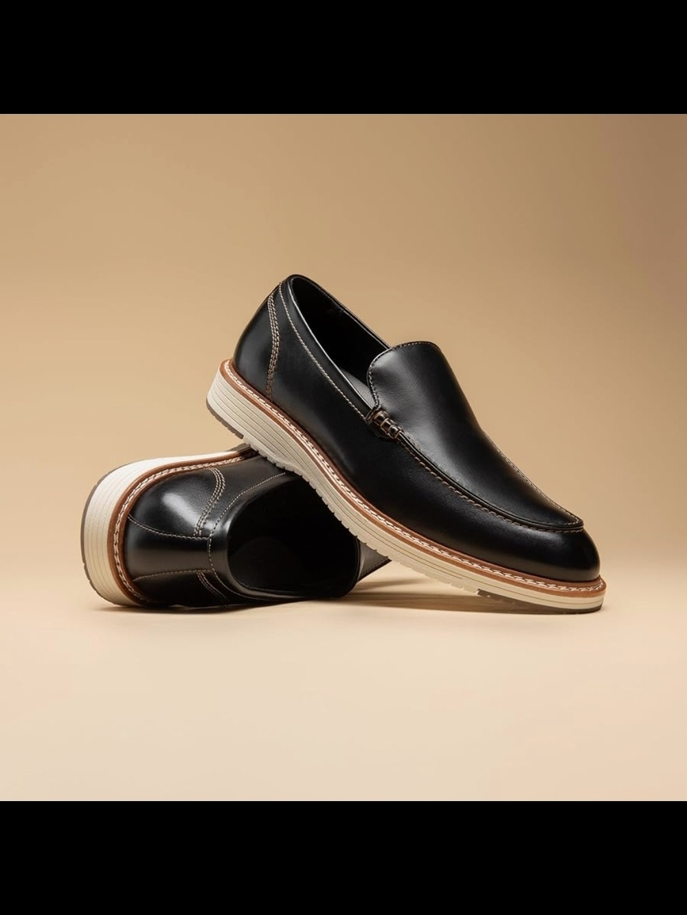 Bruno Marc  Shoes Men's Black Leather Slip-On Loafer with Contrast Sole